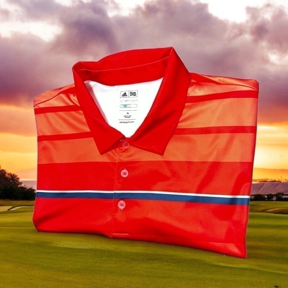 Adidas Red Striped Polo Shirt